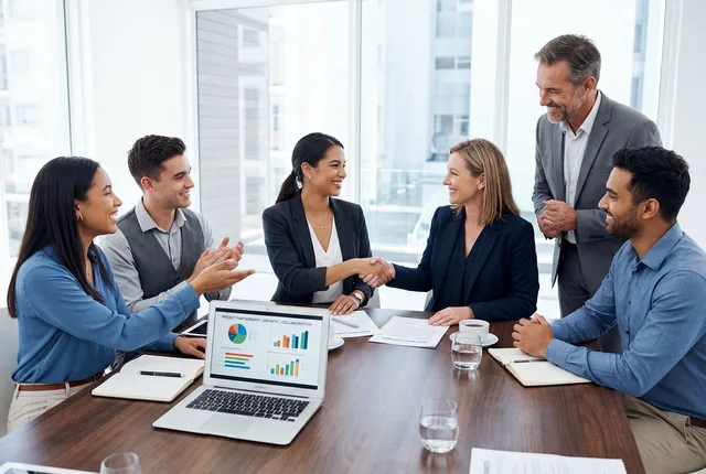 meeting, conference, business, office, team, collaboration, agreement, handshake, partnership, corporate, professional, discussion, presentation, chart, graph, laptop, documents, strategy, negotiation, success, leadership, workplace, formal, ai generated. UK sales content personalisation: a practical guide