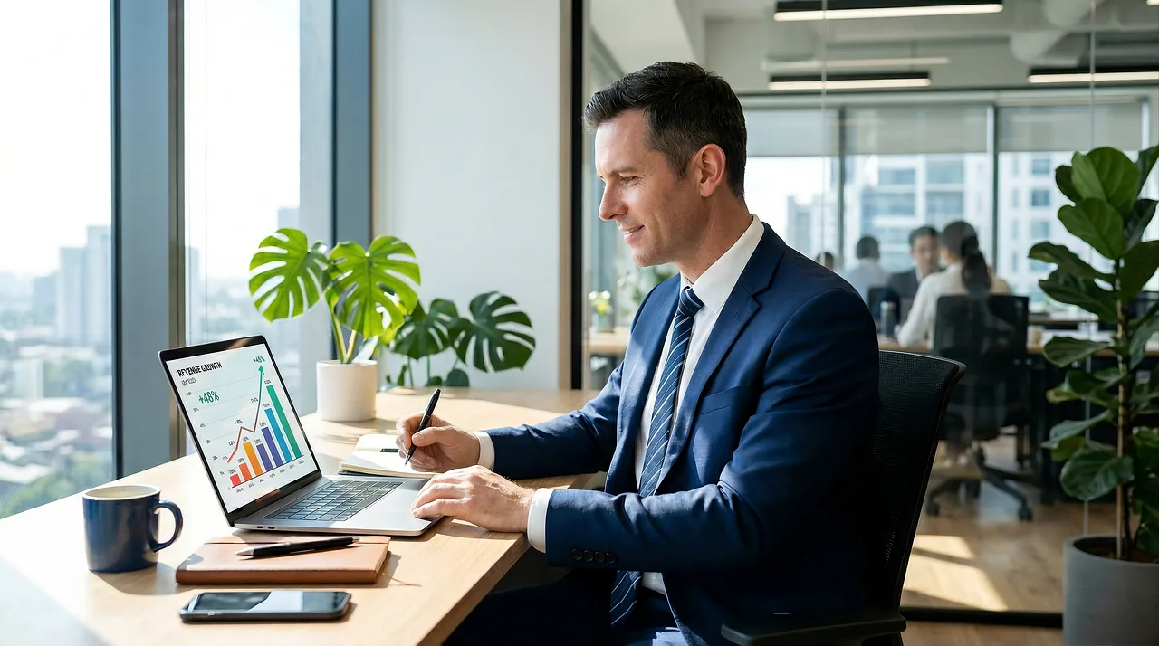 businessman, office, computer, meeting, chart, suit, body parts, analysis, forecast, workstation, laptop, cup, laptop computer, collaboration, colleagues, strategy, statistics, employment, manager